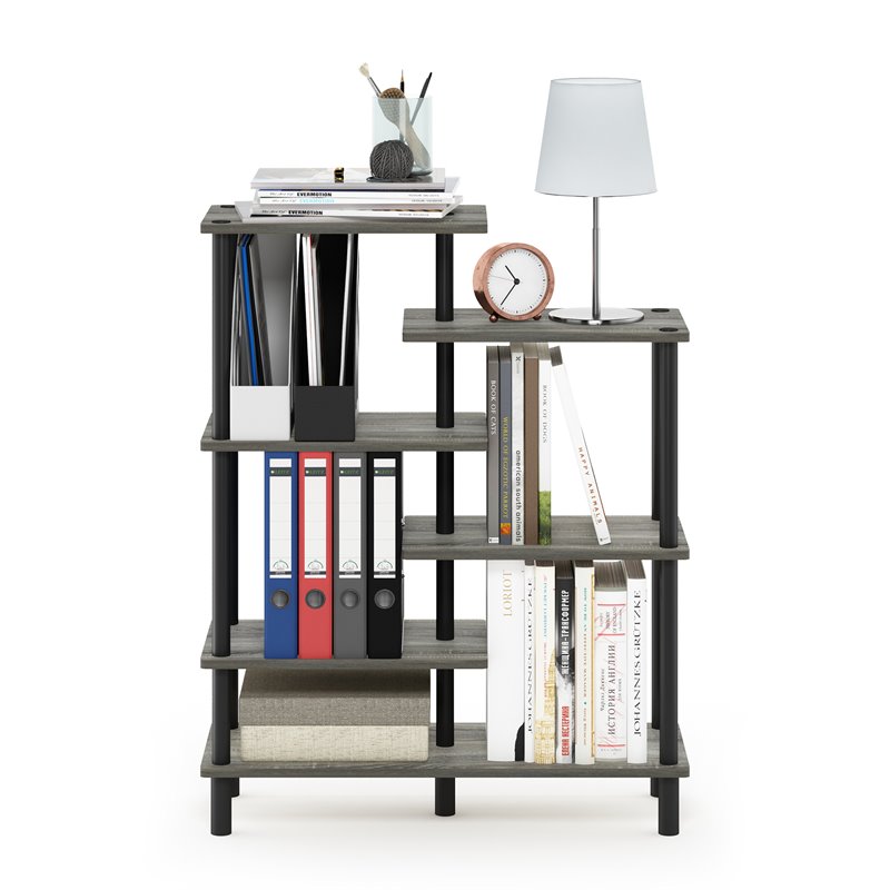 Furinno TURN-N-TUBE Engineered Wood 6-Tier Accent Display Rack in Oak Gray