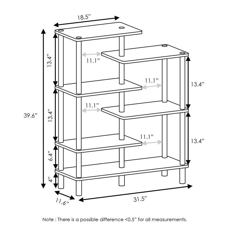 Furinno TURN-N-TUBE Engineered Wood 6-Tier Accent Display Rack in Oak Gray