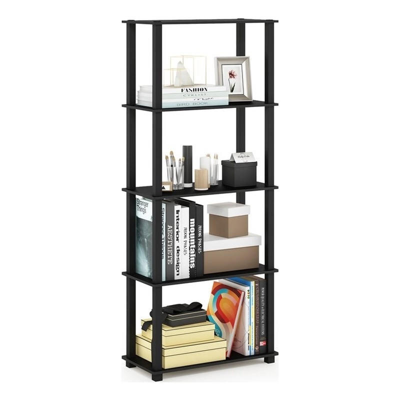 Furinno TURN-S-TUBE Engineered Wood 5-Tier Shelf Display Rack in Americano/Black