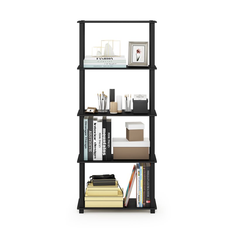 Furinno TURN-S-TUBE Engineered Wood 5-Tier Shelf Display Rack in Americano/Black