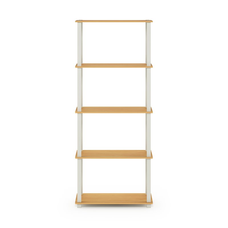 Furinno TURN-S-TUBE Engineered Wood 5-Tier Shelf Display Rack in Beech/White