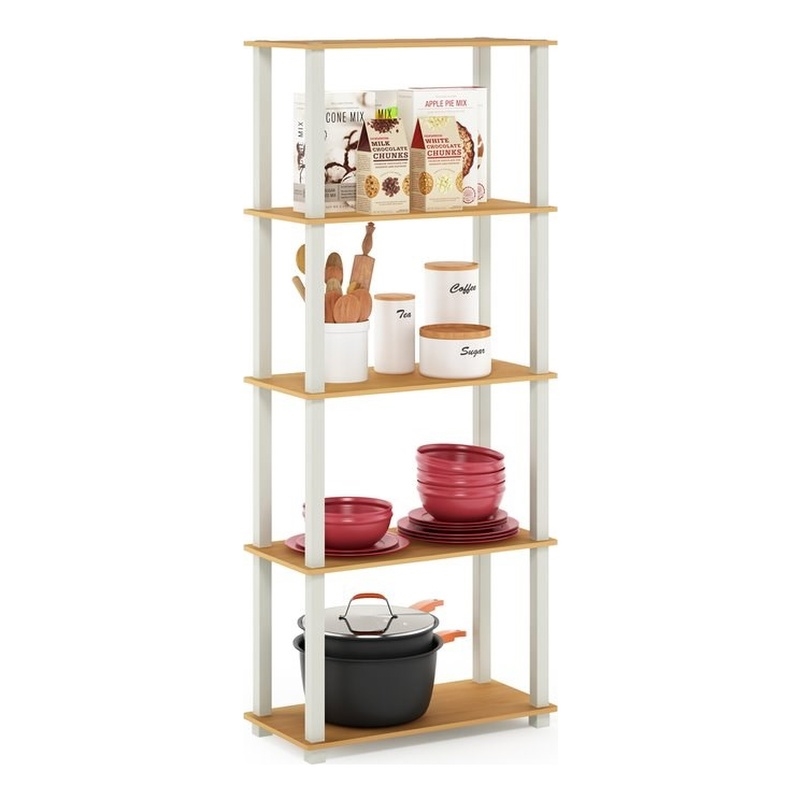 Furinno TURN-S-TUBE Engineered Wood 5-Tier Shelf Display Rack in Beech/White