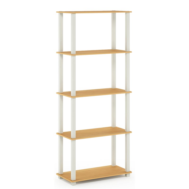 Furinno TURN-S-TUBE Engineered Wood 5-Tier Shelf Display Rack in Beech/White