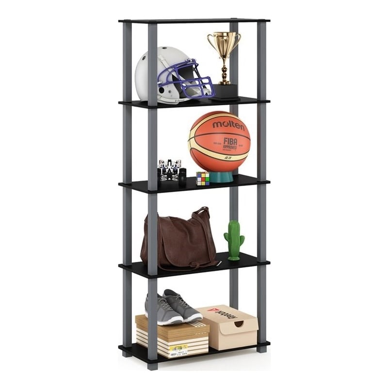 Furinno TURN-S-TUBE Engineered Wood 5-Tier Shelf Display Rack in Black/Gray