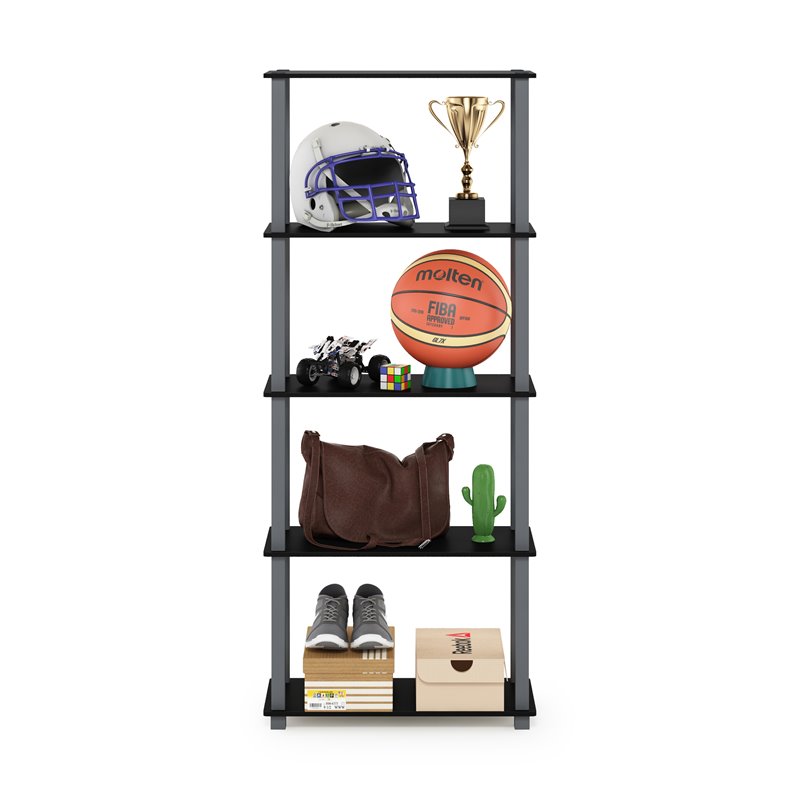 Furinno TURN-S-TUBE Engineered Wood 5-Tier Shelf Display Rack in Black/Gray