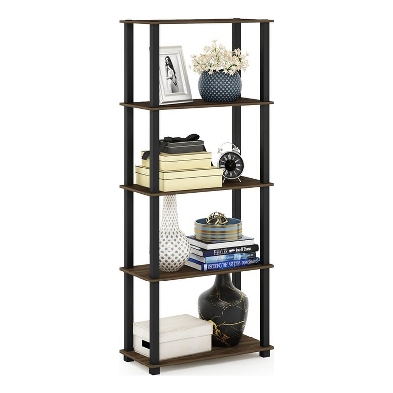 Furinno TURN-S-TUBE Engineered Wood 5-Tier Shelf Display Rack in Columbia Walnut