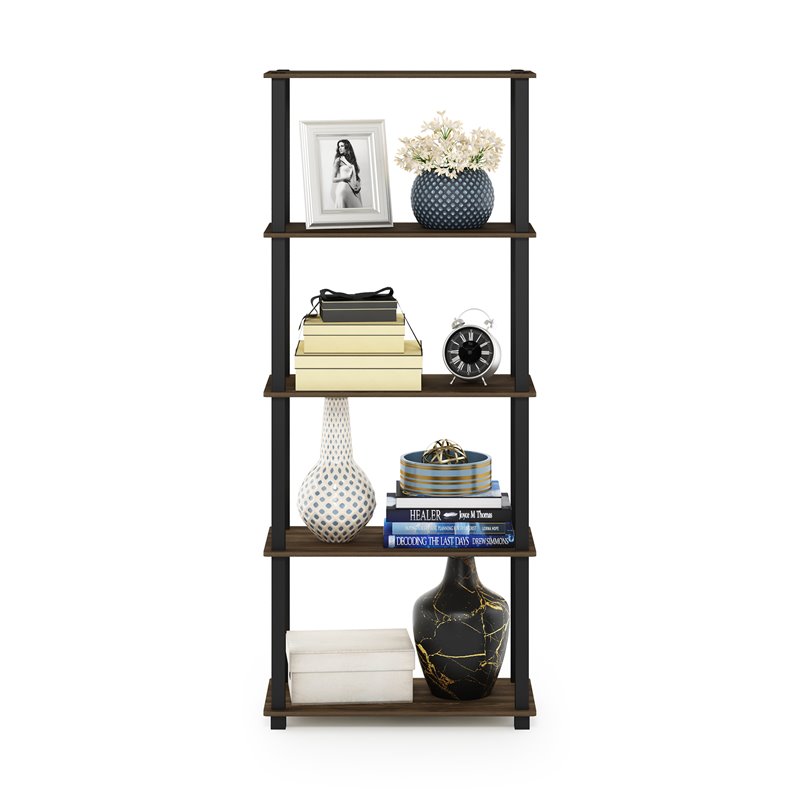 Furinno TURN-S-TUBE Engineered Wood 5-Tier Shelf Display Rack in Columbia Walnut