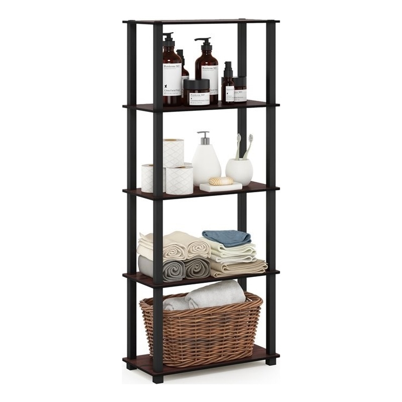 Furinno TURN-S-TUBE Engineered Wood 5-Tier Shelf Display Rack in Cherry/Black