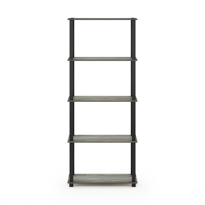 Furinno TURN-S-TUBE Engineered Wood 5-Tier Shelf Display Rack in French Oak Gray