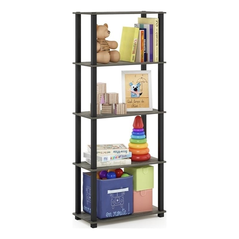 Furinno TURN-S-TUBE Engineered Wood 5-Tier Shelf Display Rack in French Oak Gray