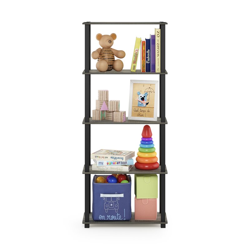Furinno TURN-S-TUBE Engineered Wood 5-Tier Shelf Display Rack in French Oak Gray