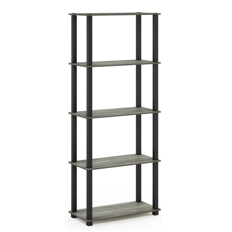 Furinno TURN-S-TUBE Engineered Wood 5-Tier Shelf Display Rack in French Oak Gray