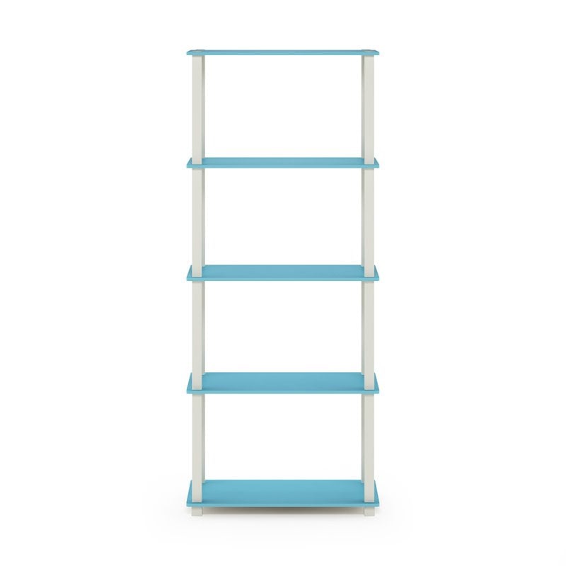 Furinno TURN-S-TUBE Engineered Wood 5-Tier Shelf Display Rack in Blue/White