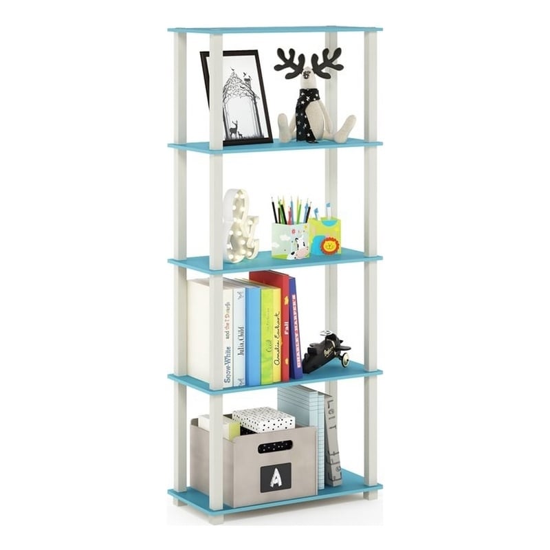 Furinno TURN-S-TUBE Engineered Wood 5-Tier Shelf Display Rack in Blue/White