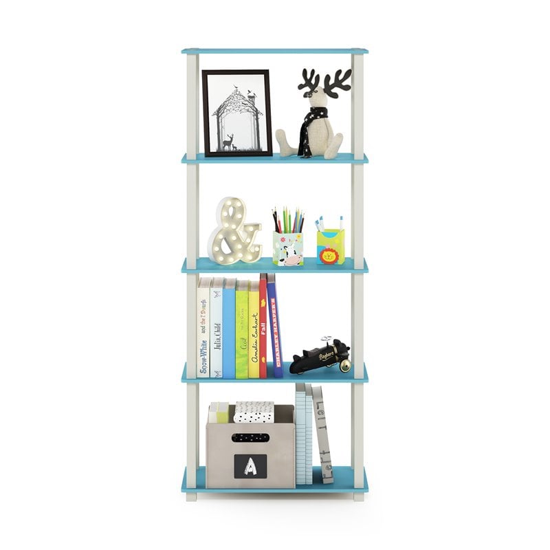 Furinno TURN-S-TUBE Engineered Wood 5-Tier Shelf Display Rack in Blue/White