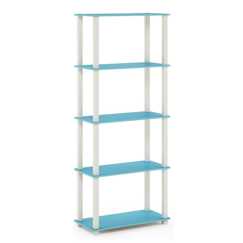 Furinno TURN-S-TUBE Engineered Wood 5-Tier Shelf Display Rack in Blue/White