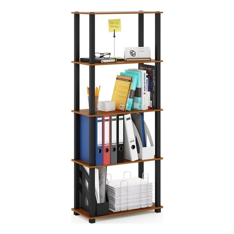 Furinno TURN-S-TUBE Wood 5-Tier Shelf Display Rack in Light Cherry/Black