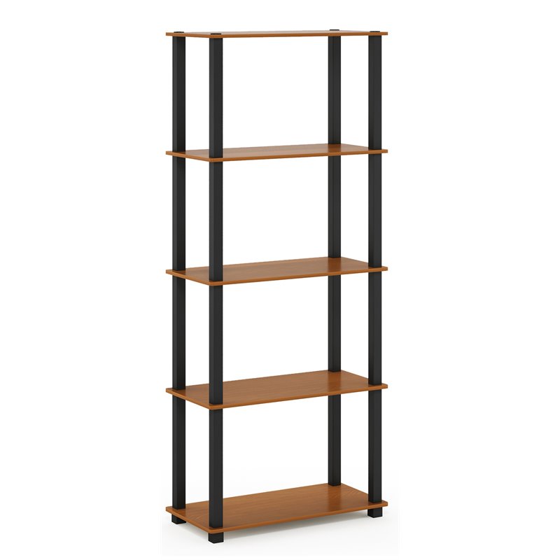 Furinno TURN-S-TUBE Wood 5-Tier Shelf Display Rack in Light Cherry/Black