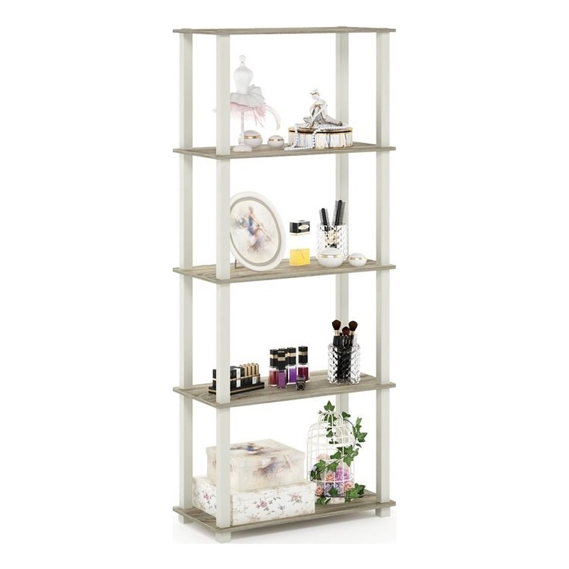 Furinno TURN-S-TUBE Engineered Wood 5-Tier Shelf Display Rack in Sonoma Oak