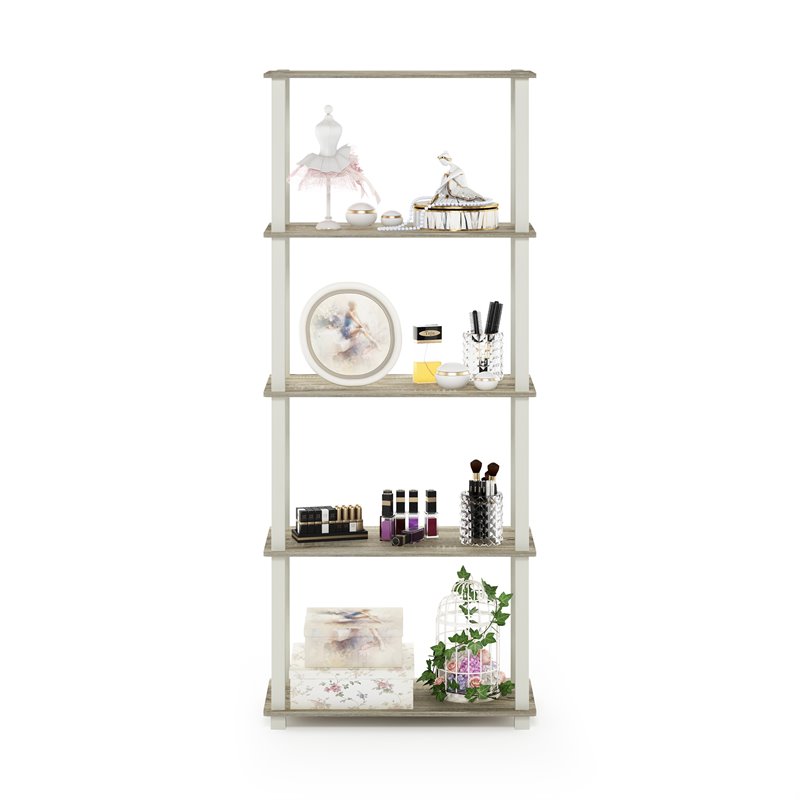 Furinno TURN-S-TUBE Engineered Wood 5-Tier Shelf Display Rack in Sonoma Oak