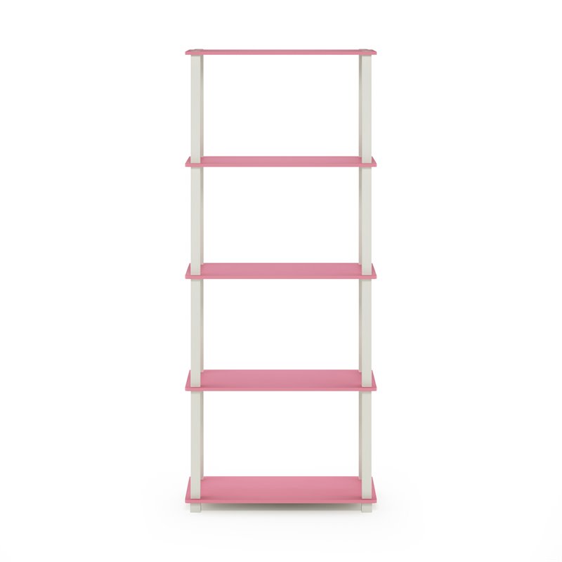 Furinno TURN-S-TUBE Engineered Wood 5-Tier Shelf Display Rack in Pink/White