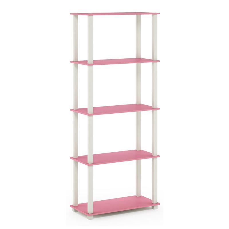 Furinno TURN-S-TUBE Engineered Wood 5-Tier Shelf Display Rack in Pink/White