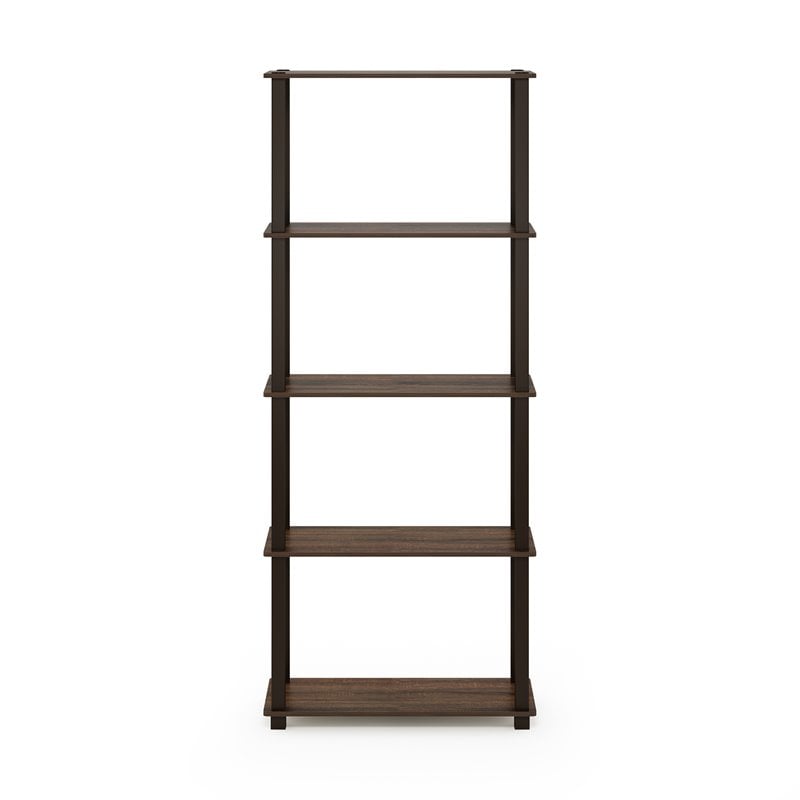 Furinno TURN-S-TUBE Engineered Wood 5-Tier Shelf Display Rack in Walnut/Brown