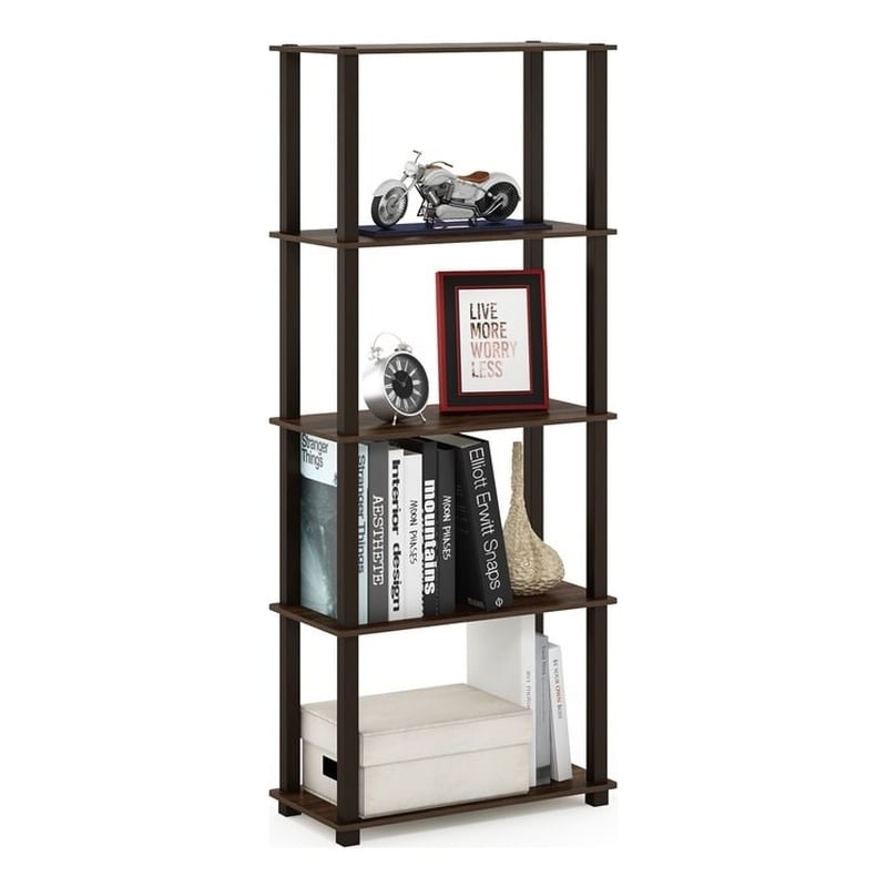 Furinno TURN-S-TUBE Engineered Wood 5-Tier Shelf Display Rack in Walnut/Brown