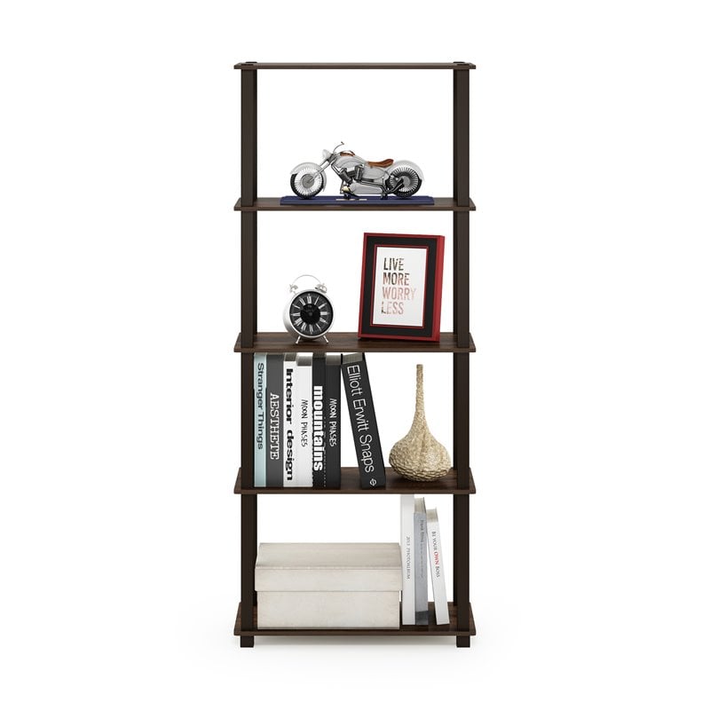 Furinno TURN-S-TUBE Engineered Wood 5-Tier Shelf Display Rack in Walnut/Brown