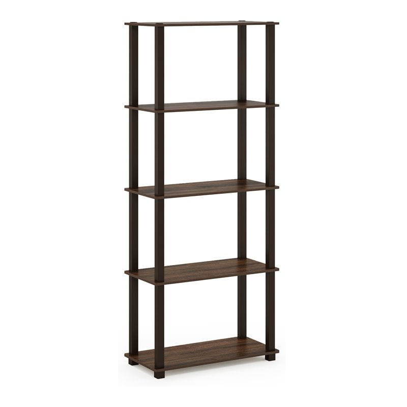 Furinno TURN-S-TUBE Engineered Wood 5-Tier Shelf Display Rack in Walnut/Brown