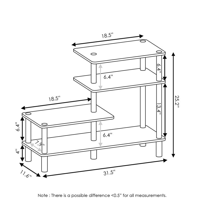 Furinno TURN-N-TUBE Engineered Wood 3-Tier Side Display Rack in Oak Gray/Black