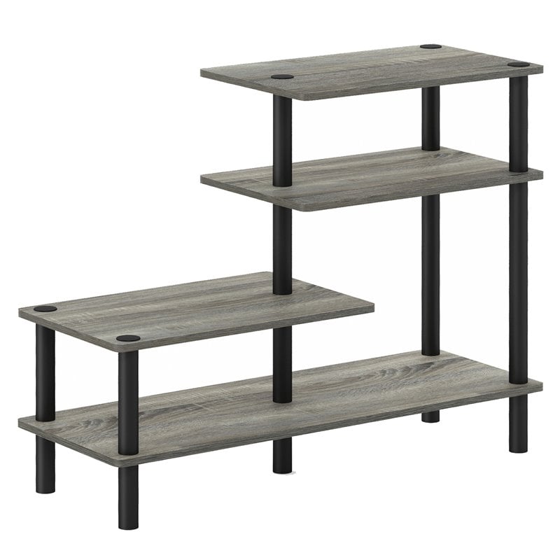 Furinno TURN-N-TUBE Engineered Wood 3-Tier Side Display Rack in Oak Gray/Black