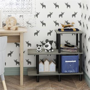 Furinno TURN-N-TUBE Engineered Wood 3-Tier Cube Ladder Shelf in Oak Gray/Black