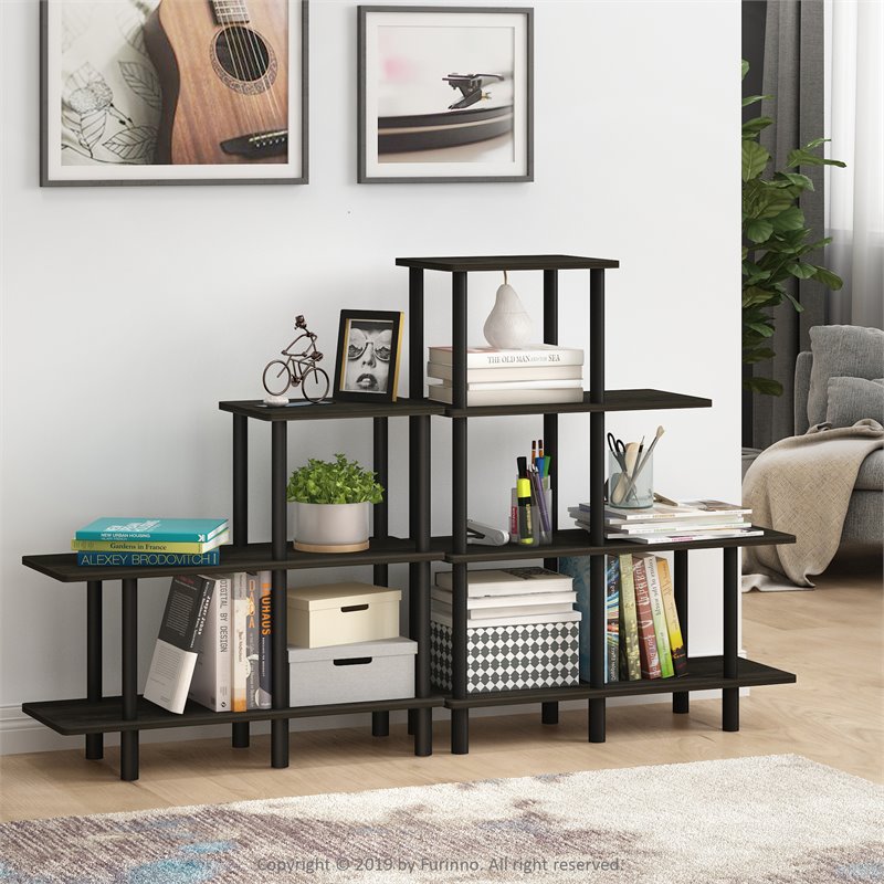 Furinno TURN-N-TUBE Engineered Wood 4-Tier Cube Ladder Shelf in Espresso/Black