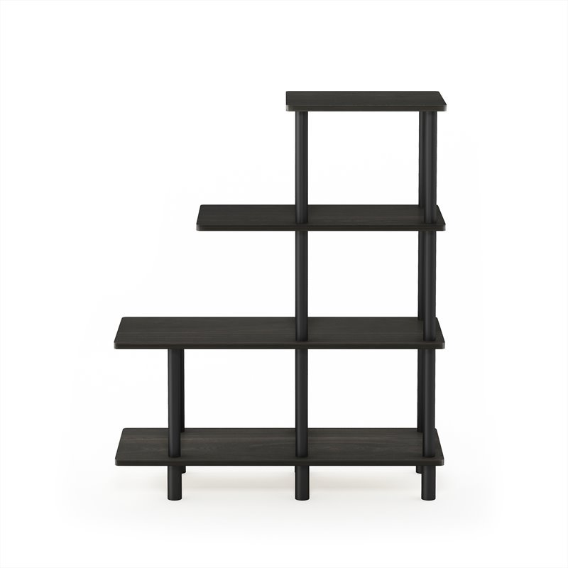 Furinno TURN-N-TUBE Engineered Wood 4-Tier Cube Ladder Shelf in Espresso/Black