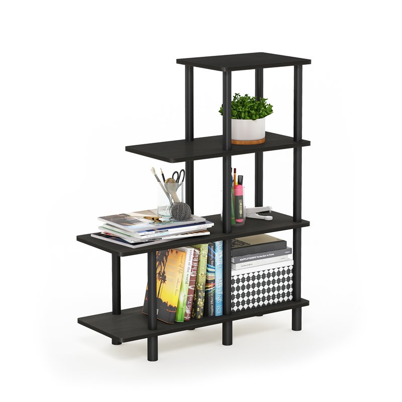 Furinno TURN-N-TUBE Engineered Wood 4-Tier Cube Ladder Shelf in Espresso/Black