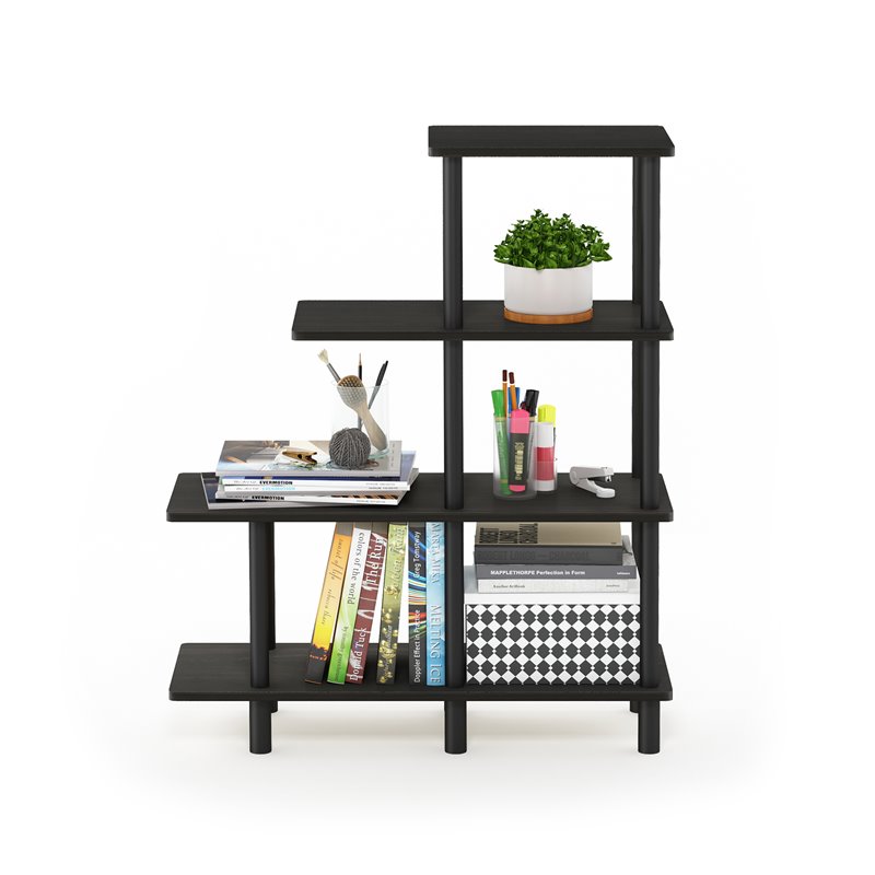 Furinno TURN-N-TUBE Engineered Wood 4-Tier Cube Ladder Shelf in Espresso/Black