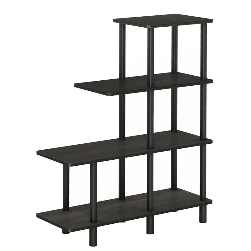 Furinno TURN-N-TUBE Engineered Wood 4-Tier Cube Ladder Shelf in Espresso/Black