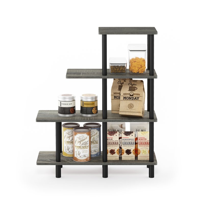 Furinno TURN-N-TUBE Engineered Wood 4-Tier Cube Ladder Shelf in Oak Gray/Black
