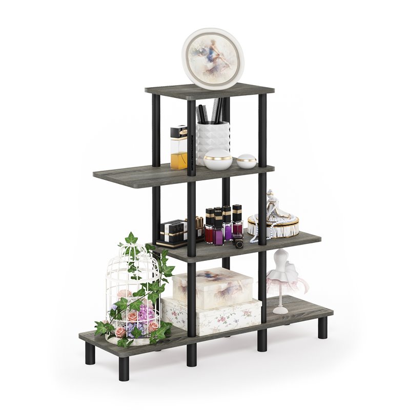 Furinno TURN-N-TUBE Engineered Wood 4-Tier Design Display Rack in Oak Gray