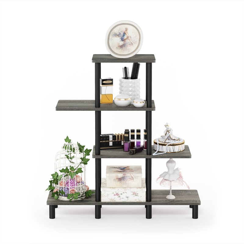 Furinno TURN-N-TUBE Engineered Wood 4-Tier Design Display Rack in Oak Gray