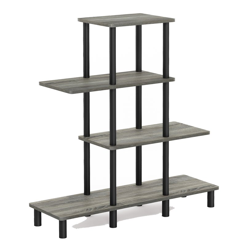 Furinno TURN-N-TUBE Engineered Wood 4-Tier Design Display Rack in Oak Gray