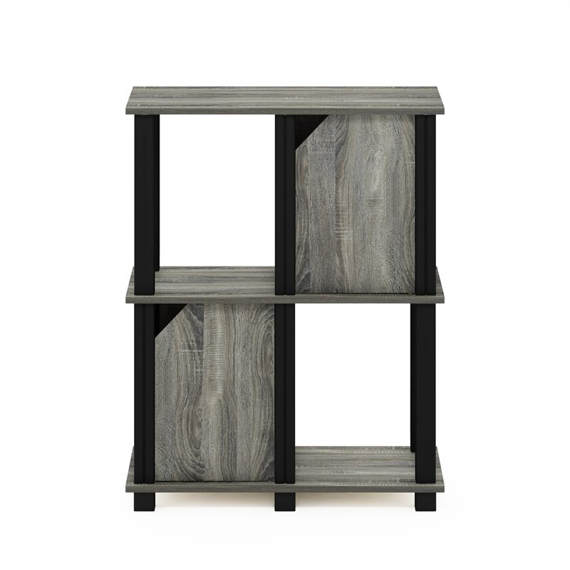 Furinno BRAHMS Engineered Wood 3-Tier Storage Shelf with 2 Doors in Oak Gray