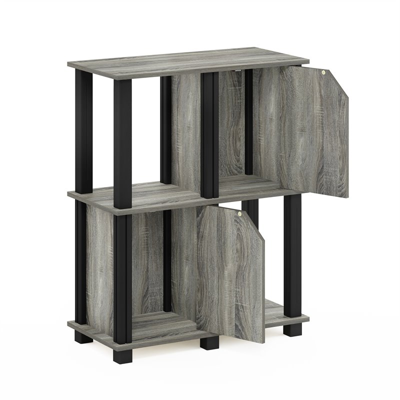 Furinno BRAHMS Engineered Wood 3-Tier Storage Shelf with 2 Doors in Oak Gray