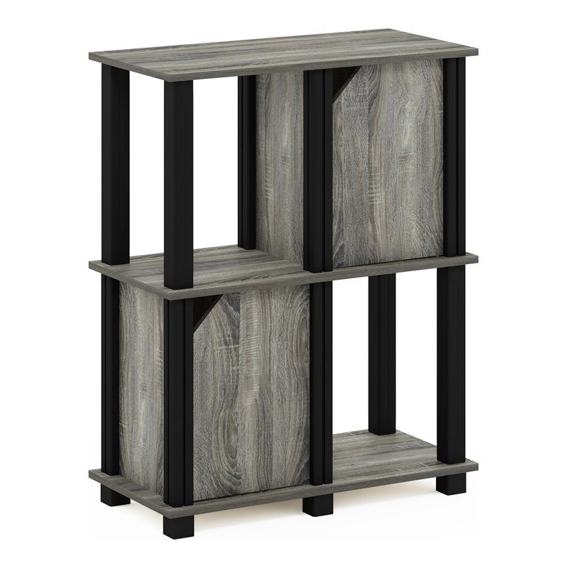 Furinno BRAHMS Engineered Wood 3-Tier Storage Shelf with 2 Doors in Oak Gray
