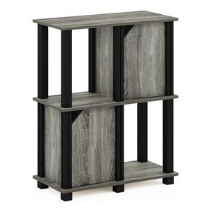 Furinno BRAHMS Engineered Wood 3-Tier Storage Shelf with 2 Doors in Oak Gray