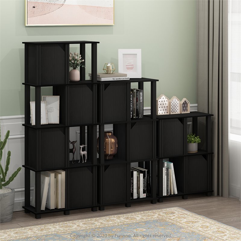Furinno BRAHMS Engineered Wood 4-Tier Storage Shelf with 3 Doors in Black Oak