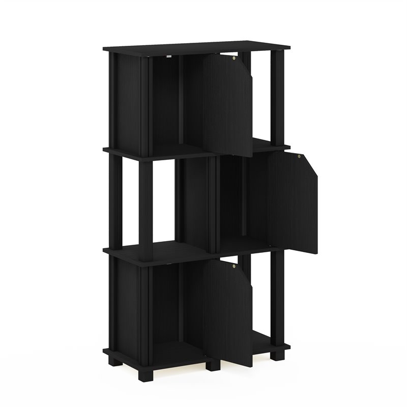 Furinno BRAHMS Engineered Wood 4-Tier Storage Shelf with 3 Doors in Black Oak