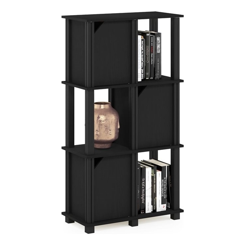 Furinno BRAHMS Engineered Wood 4-Tier Storage Shelf with 3 Doors in Black Oak