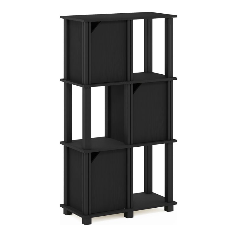Furinno BRAHMS Engineered Wood 4-Tier Storage Shelf with 3 Doors in Black Oak